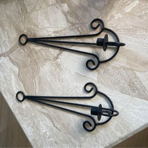 Vintage Black Candle Wrought Iron Sconces - Picture 1 of 4